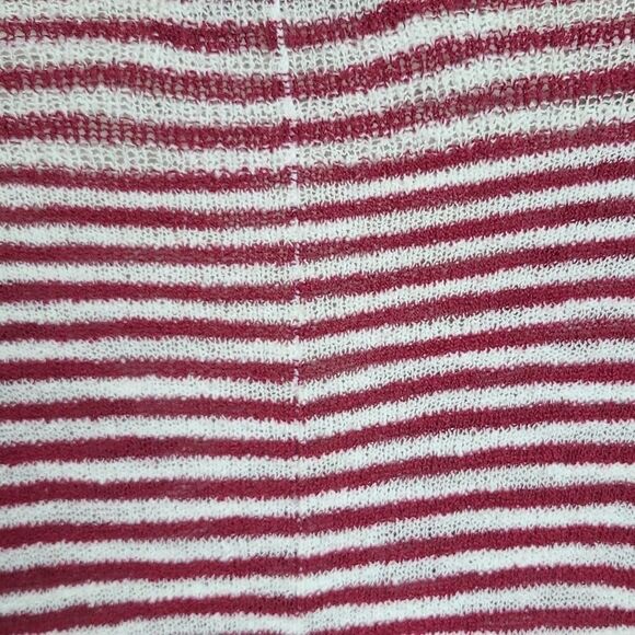 LOFT Red & White Stripe Oversize High Low Split Back V-neck Sweater Slub Knit XS - Picture 5 of 8